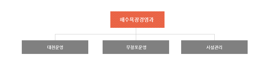 해수욕장경영과는 대천운영, 무창포운영, 시설관리팀으로 조직되어져 있습니다.