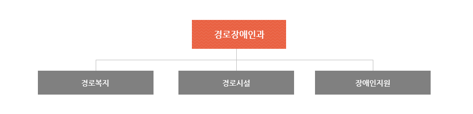 경로장애인과는 경로복지, 경로시설, 장애인지원팀으로 조직되어져 있습니다.